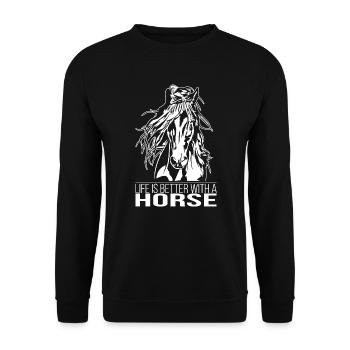 CHEVAL La vie est meilleure Cheval Cheval Dicton Wilsigns - Sweat-shirt Unisexe - noir - Devant - Alina (178cm) & Michal (187cm)