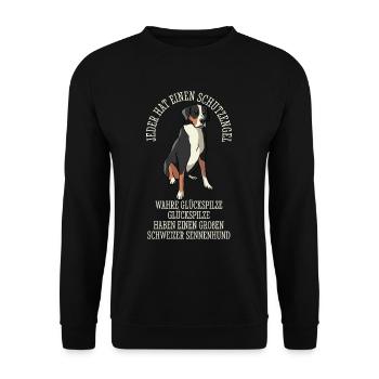 Schweizer Sennenhund Großer Schutzengel - Unisex Pullover - Schwarz - Vorne - Alina (178cm) & Michal (187cm)