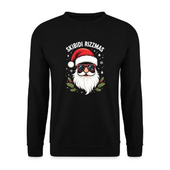 Skibidi Rizzmas Weihnachtsmann mit Sonnenbrille - Unisex Pullover - Schwarz - Vorne - Alina (178cm) & Michal (187cm)