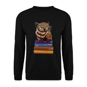 Eule Buch Lesen Lesefan Lesefreunde Witziges Eulen - Unisex Pullover - Schwarz - Vorne - Alina (178cm) & Michal (187cm)