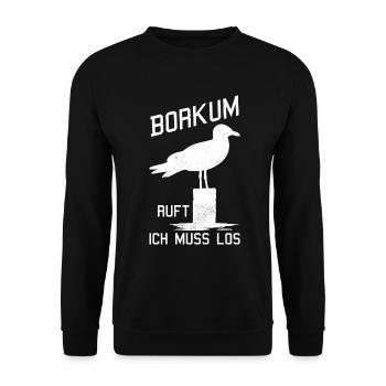 Borkum Ostfriesland Nordsee Möwe - Unisex Pullover - Schwarz - Vorne - Alina (178cm) & Michal (187cm)