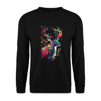 Jagd auf Hirsche bunt - Unisex Pullover - Schwarz - Vorne - Alina (178cm) & Michal (187cm)