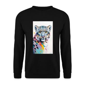Schneeleopard | Leopard | Raubtier - Unisex Pullover - Schwarz - Vorne - Alina (178cm) & Michal (187cm)