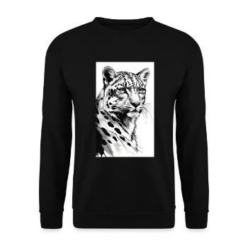 Schneeleopard | Leopard | Raubtier - Unisex Pullover - Schwarz - Vorne - Alina (178cm) & Michal (187cm)