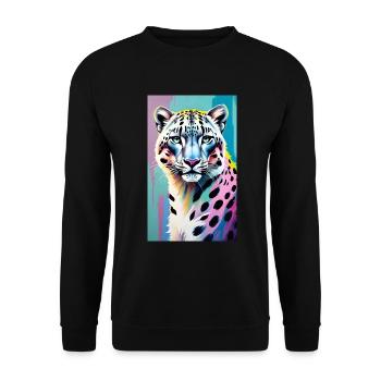 Schneeleopard | Leopard | Raubtier - Unisex Pullover - Schwarz - Vorne - Alina (178cm) & Michal (187cm)