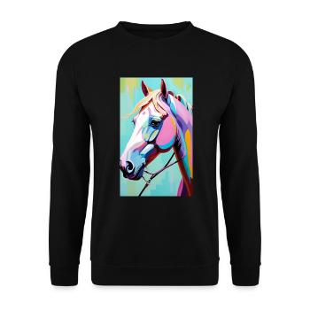 Pferd | reiten | Tier | Reittier | Bunt - Unisex Pullover - Schwarz - Vorne - Alina (178cm) & Michal (187cm)