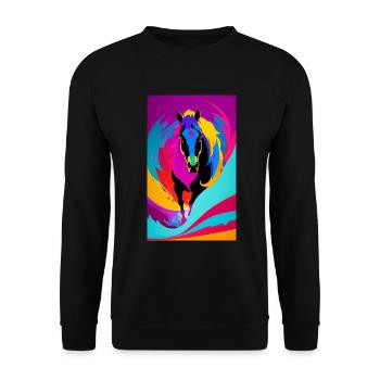 Pferd | reiten | Tier | Reittier | Bunt - Unisex Pullover - Schwarz - Vorne - Alina (178cm) & Michal (187cm)