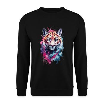 Katze Puman Katze in buntem und coolem Design - Unisex Pullover - Schwarz - Vorne - Alina (178cm) & Michal (187cm)