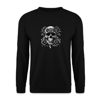 Gothic Totenkopf und Rosen Kunst - Unisex Pullover - Schwarz - Vorne - Alina (178cm) & Michal (187cm)