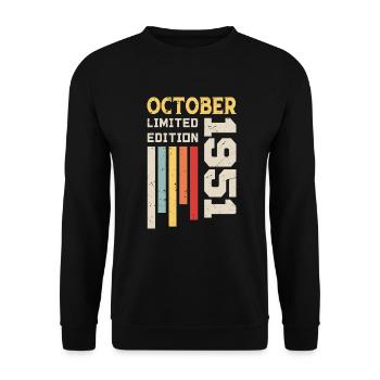 Oktober 1951 - Oktober 1951 Geburtstagsgeschenk - Unisex Pullover - Schwarz - Vorne - Alina (178cm) & Michal (187cm)