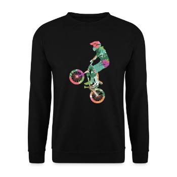 Fahrrad Stunt Tricks Radfahrer BMX - Unisex Pullover - Schwarz - Vorne - Alina (178cm) & Michal (187cm)