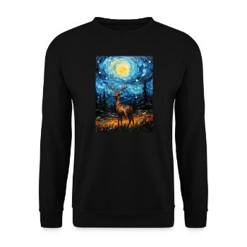 Cerf, Van Gogh, Style Nuit Étoilée - Sweat-shirt Unisexe - noir - Devant - Alina (178cm) & Michal (187cm)