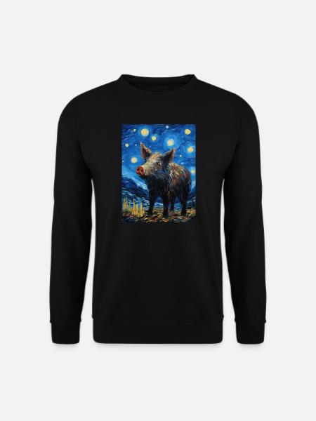 wildschwein, van gogh, sternennacht, tier - Unisex Pullover - Schwarz