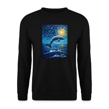 delfin, Sternennacht, Van Gogh, Style - Unisex Pullover - Schwarz - Vorne - Alina (178cm) & Michal (187cm)