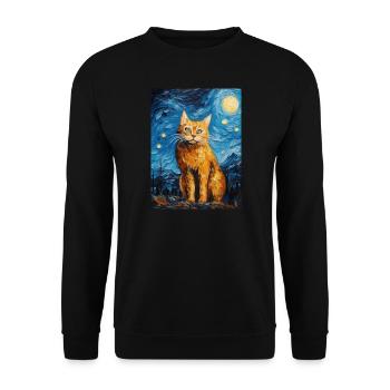 Lynx, Van Gogh, Nuit Étoilée, Animal, Gros Chat - Sweat-shirt Unisexe - noir - Devant - Alina (178cm) & Michal (187cm)