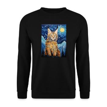 Lynx, Van Gogh, Nuit Étoilée, Animal, Gros Chat - Sweat-shirt Unisexe - noir - Devant - Alina (178cm) & Michal (187cm)