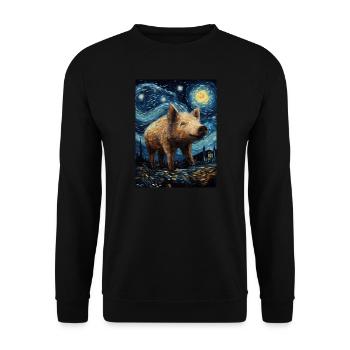 Sanglier, Van Gogh, Nuit Étoilée, Animal, Cochon - Sweat-shirt Unisexe - noir - Devant - Alina (178cm) & Michal (187cm)