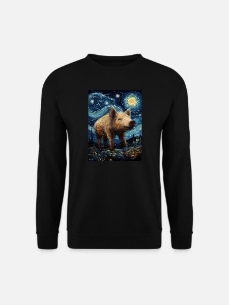 wildschwein, van gogh, sternennacht, tier, schwein - Unisex Pullover - Schwarz