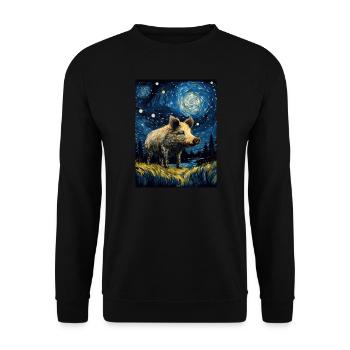 Sanglier, Van Gogh, Nuit Étoilée, Animal, Cochon - Sweat-shirt Unisexe - noir - Devant - Alina (178cm) & Michal (187cm)