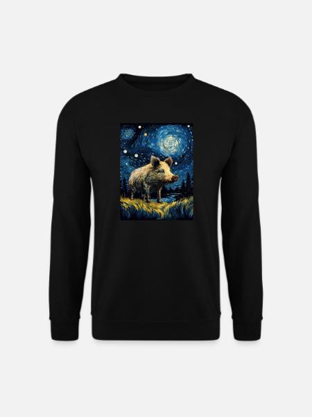wildschwein, van gogh, sternennacht, tier, schwein - Unisex Pullover - Schwarz