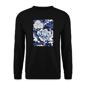 Chinesesiches Porzellan Blumen Muster - Unisex Pullover - Schwarz - Vorne - Alina (178cm) & Michal (187cm)