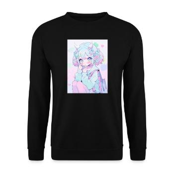 elf, anime, girl, otaku, kawaii, cute - Unisex Sweatshirt - black - Front - Alina (178cm) & Michal (187cm)