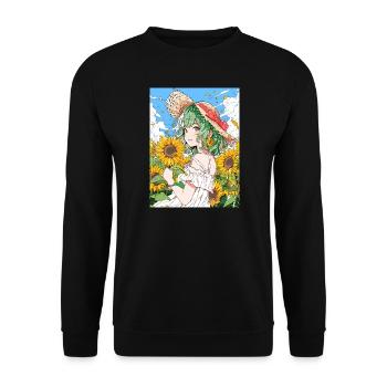 Anime, Girl, Sunflowers, Otaku - Unisex Sweatshirt - black - Front - Alina (178cm) & Michal (187cm)