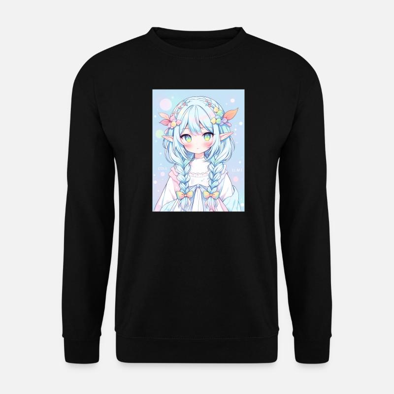elfe, anime, mädchen, otaku, kawaii, süß - Unisex Pullover - Schwarz