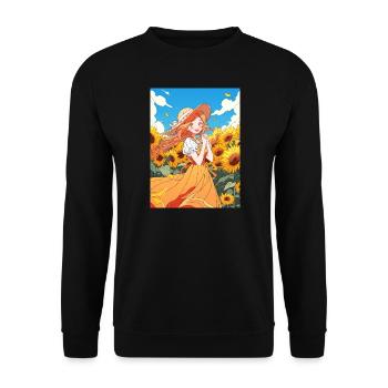 Anime Fille Tournesols - Sweat-shirt Unisexe - noir - Devant - Alina (178cm) & Michal (187cm)