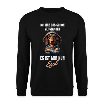 Schon verstanden, es ist mir nur egal Dackel - Unisex Pullover - Schwarz - Vorne - Alina (178cm) & Michal (187cm)