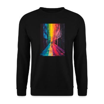 Regenbogen Allee - Bunte Straße - Unisex Pullover - Schwarz - Vorne - Alina (178cm) & Michal (187cm)