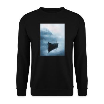 Abstract Painting - Boat - Lake - Mountains - Unisex Sweatshirt - black - Front - Alina (178cm) & Michal (187cm)