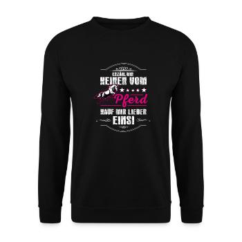 Pferd - lustig - Pony - Stall - Unisex Pullover - Schwarz - Vorne - Alina (178cm) & Michal (187cm)