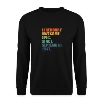 75th Birthday, September 1947, 75 Year Anniversary - Unisex Sweatshirt - black - Front - Alina (178cm) & Michal (187cm)