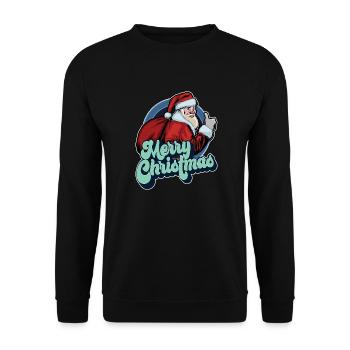 Frohe Weihnachten Weihnachtsmann Daumen hoch Weihnachtsgeschenk - Unisex Pullover - Schwarz - Vorne - Alina (178cm) & Michal (187cm)