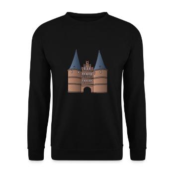 Holstentor Lübeck c - Unisex Pullover - Schwarz - Vorne - Alina (178cm) & Michal (187cm)