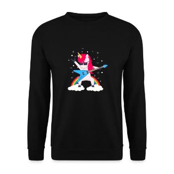 Dabbing unicorn with rock guitar - Unisex Sweatshirt - black - Front - Alina (178cm) & Michal (187cm)