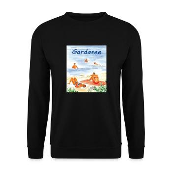 Lake Garda on the beach - Unisex Sweatshirt - black - Front - Alina (178cm) & Michal (187cm)