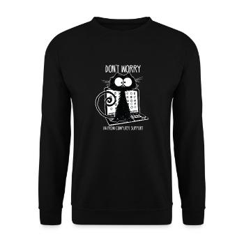 Schwarze Katze Lustiger Spruch Computer Support - Unisex Pullover - Schwarz - Vorne - Alina (178cm) & Michal (187cm)