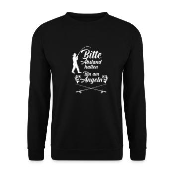 Bitte abstand halten am Angeln Geschenk Angel - Unisex Pullover - Schwarz - Vorne - Alina (178cm) & Michal (187cm)