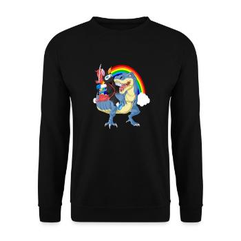 Ninja Einhorn Reiten Dinosaurier - Unisex Pullover - Schwarz - Vorne - Alina (178cm) & Michal (187cm)