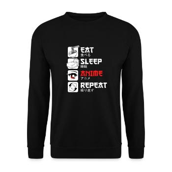 Eat Sleep Anime Repeat Manga Kanji Japan - Unisex Sweatshirt - black - Front - Alina (178cm) & Michal (187cm)