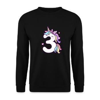 3 Jahre Einhorn 3. Geburtstag Kinder Mädchen - Unisex Pullover - Schwarz - Vorne - Alina (178cm) & Michal (187cm)