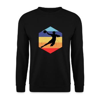 Retro Handball Kinder Handballer Herren Frauen - Unisex Pullover - Schwarz - Vorne - Alina (178cm) & Michal (187cm)