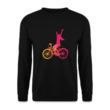 Woman in pink on a bicycle - Unisex Sweatshirt - black - Front - Alina (178cm) & Michal (187cm)