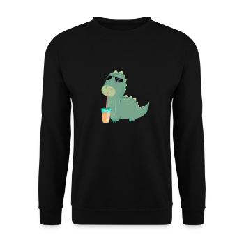 Cooler Dinosaurier mit Sonnenbrille und Cocktail - Unisex Pullover - Schwarz - Vorne - Alina (178cm) & Michal (187cm)
