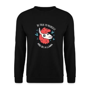 Be True To Yourself & Be A Llama Cute Funny Llama - Unisex Pullover - Schwarz - Vorne - Alina (178cm) & Michal (187cm)