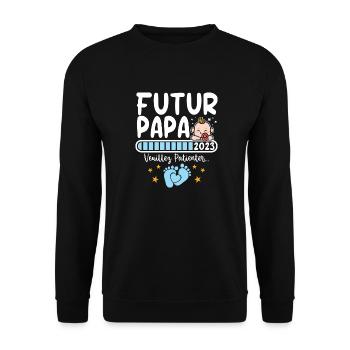 2023 Papa En Cours Annonce Grossesse Papa 2023 - Sweat-shirt Unisexe - noir - Devant - Alina (178cm) & Michal (187cm)
