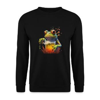 Grosses Glas Bier mit Frosch - Unisex Pullover - Schwarz - Vorne - Alina (178cm) & Michal (187cm)