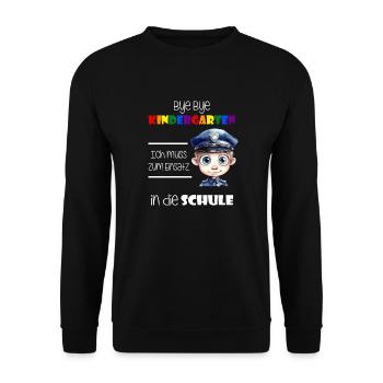 Bye Bye Kindergarten - Einschulung Polizist - Unisex Pullover - Schwarz - Vorne - Alina (178cm) & Michal (187cm)